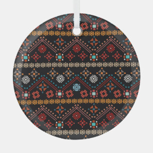 Ethnic Boho: Colourful Tribal Seamless. Glass Ornament