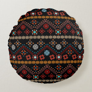 Ethnic Boho: Colourful Tribal Seamless. Round Pillow