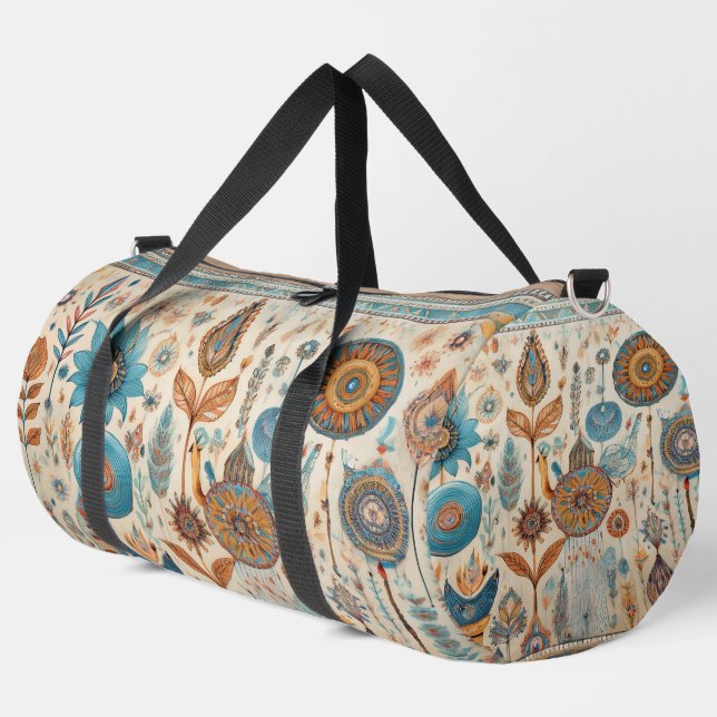Ethnic Boho Elements Duffle Bag (Left Corner)