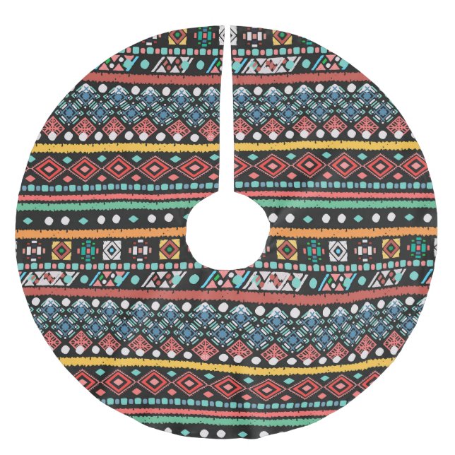 Ethnic Boho: Geometric Pixel Print Brushed Polyester Tree Skirt (Front)