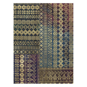 Ethnic Boho Golden Pattern on watercolor Tablecloth