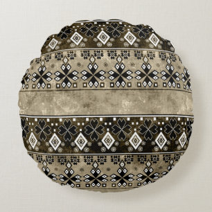 Ethnic Boho Grunge: Colourful Pattern Round Pillow