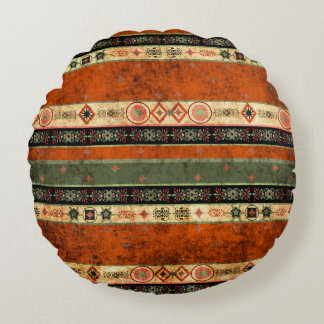 Ethnic Boho Grunge, Colourful Pattern. Round Pillow