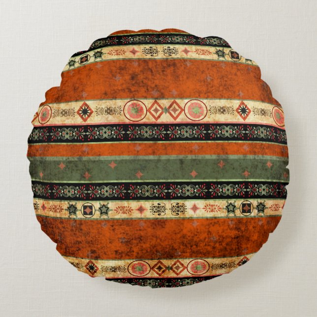 Ethnic Boho Grunge, Colourful Pattern. Round Pillow (Front)