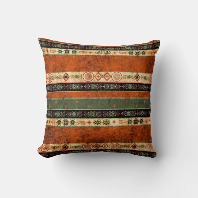 Ethnic Boho Grunge, Colourful Pattern. Throw Pillow (Front)