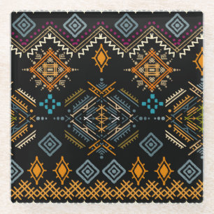 Ethnic Boho Ornament Seamless Pattern Glass Coaster