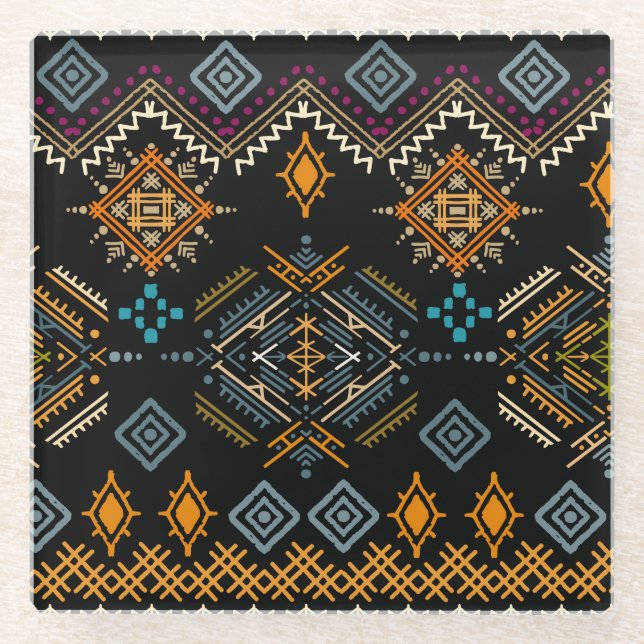 Ethnic Boho Ornament Seamless Pattern Glass Coaster (Front)
