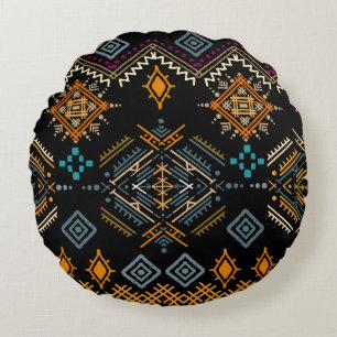 Ethnic Boho Ornament Seamless Pattern Round Pillow