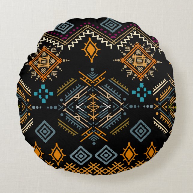 Ethnic Boho Ornament Seamless Pattern Round Pillow (Front)