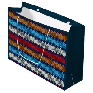 Ethnic Boho Pattern Lace Embroidery on Fabric Large Gift Bag