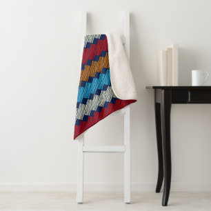 Ethnic Boho Pattern Lace Embroidery on Fabric Sherpa Blanket