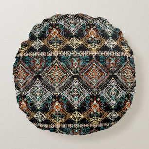 Ethnic boho seamless pattern. Ethno ornament. Trib Round Pillow