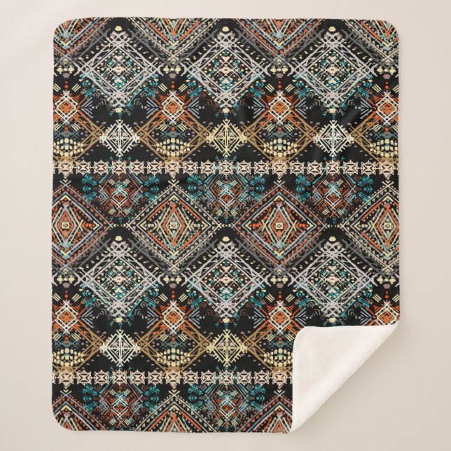 Ethnic boho seamless pattern. Ethno ornament. Trib Sherpa Blanket (Front)