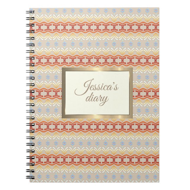 Ethnic boho style geometric  pattern. golden frame notebook (Front)