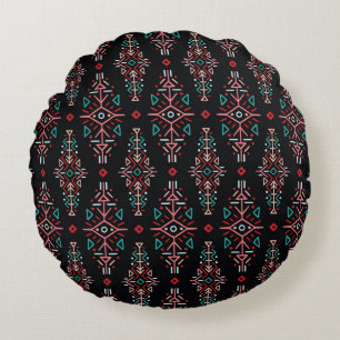 Ethnic Boho Tiles: Vintage Seamless Pattern Round Pillow