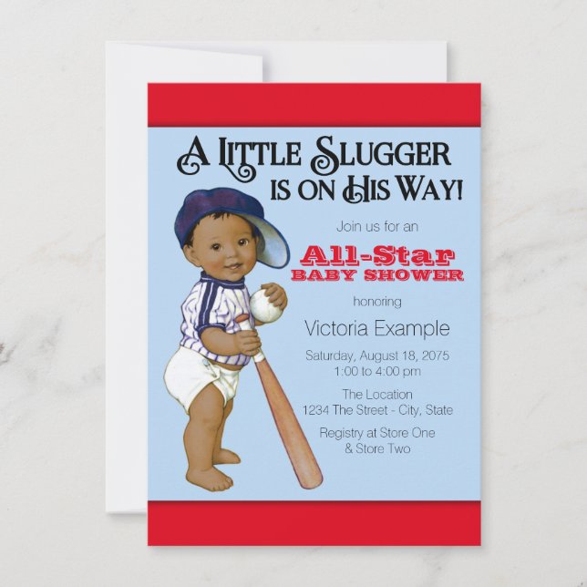 Ethnic Boy Baseball Baby Shower Invitations (Front)