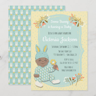 Ethnic Boy Bunny outfit baby shower invitations