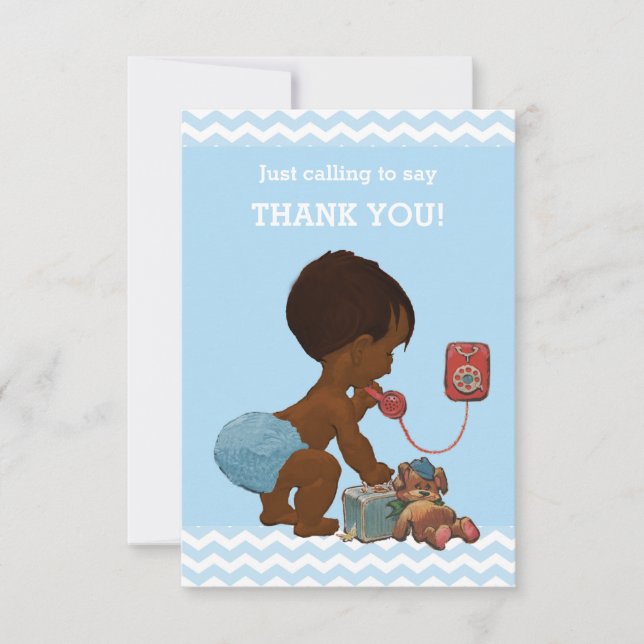 Ethnic Boy on Phone Baby Shower Thank You Card (Front)