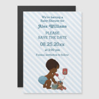 Ethnic Boy On Phone Diagonal Stripes Save The Date