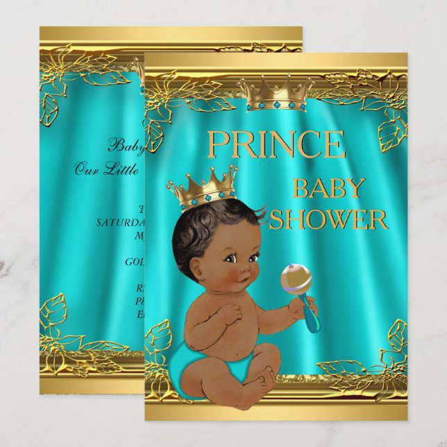 Ethnic Boy Prince Baby Shower Aqua Teal Invitation (Front/Back)
