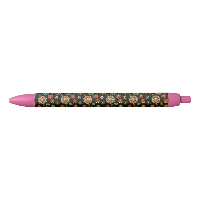 Ethnic Brooches Seamless Pattern Black Ink Pen (Front)