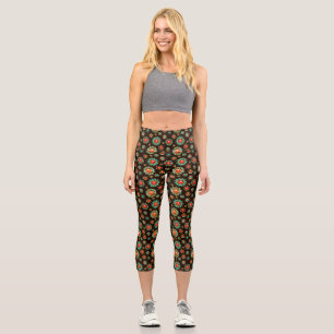 Ethnic Brooches Seamless Pattern Capri Leggings