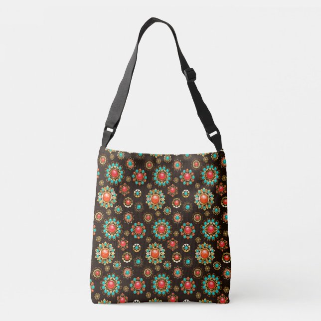 Ethnic Brooches Seamless Pattern Crossbody Bag (Back)