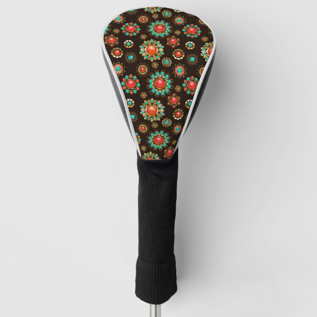 Ethnic Brooches Seamless Pattern Golf Head Cover (Front)