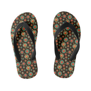 Ethnic Brooches Seamless Pattern Kid's Flip Flops