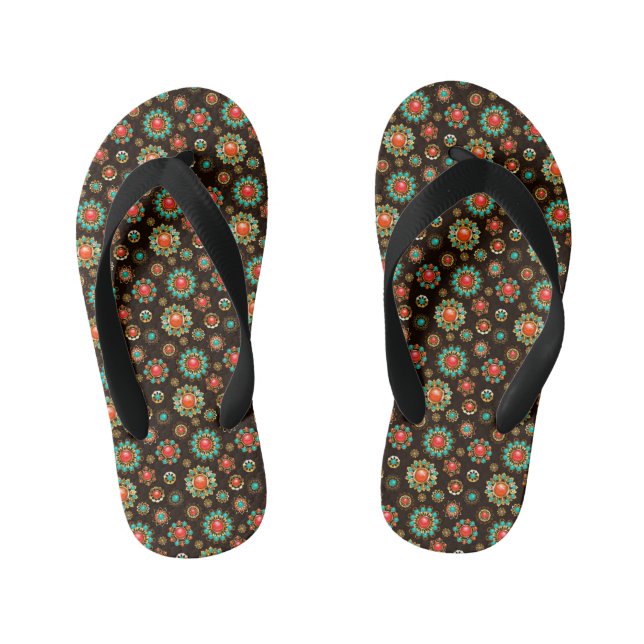 Ethnic Brooches Seamless Pattern Kid's Flip Flops (Footbed)