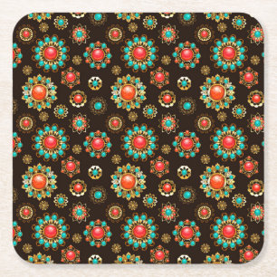 Ethnic Brooches Seamless Pattern Square Paper Coaster