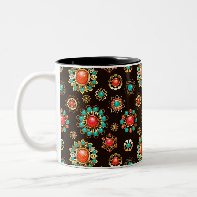 Ethnic Brooches Seamless Pattern Two-Tone Coffee Mug (Left)