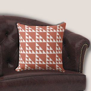 Ethnic Brown & White Triangle Repeat Pattern Throw Pillow