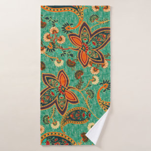ethnic butta design background Pattern in illustra Bath Towel