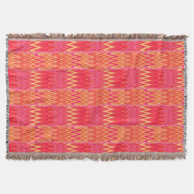 Ethnic Chevron Damask, Coral Orange and Pink Throw Blanket (Front)