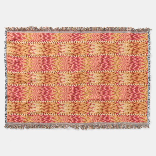 Ethnic Chevron Damask, Gold, Rust and Cream Throw Blanket (Front)