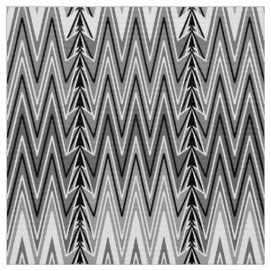 Ethnic Chevron Damask, Grey, Black and White Fabric