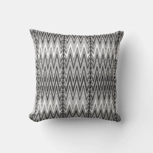 Ethnic Chevron Damask, Grey, Black and White Throw Pillow