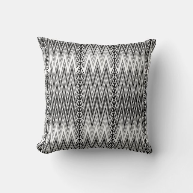 Ethnic Chevron Damask, Grey, Black and White Throw Pillow (Front)