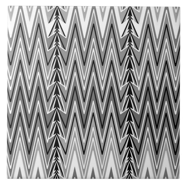 Ethnic Chevron Damask, Grey, Black and White Tile (Front)