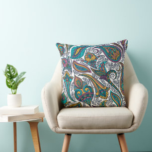 Ethnic colourful lovely floral paisley pattern throw pillow