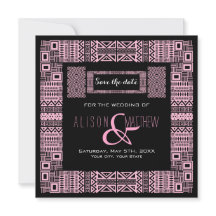 Ethnic Design Black Pink Save the Date Invitation