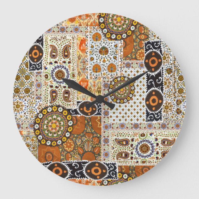 Ethnic Digital Abstract: Seamless Pattern Large Clock (Front)