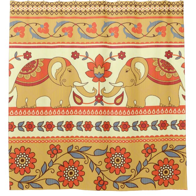 Ethnic elephants, flowers, seamless pattern. (Front)