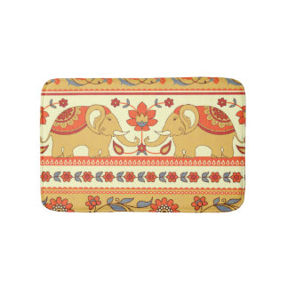 Ethnic elephants, flowers, seamless pattern. bath mat