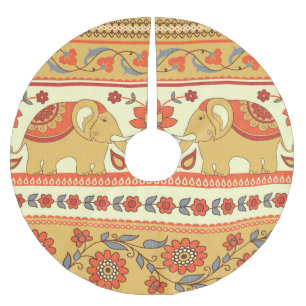 Ethnic elephants, flowers, seamless pattern. brushed polyester tree skirt