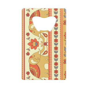 Ethnic elephants, flowers, seamless pattern. credit card bottle opener
