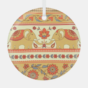 Ethnic elephants, flowers, seamless pattern. glass ornament