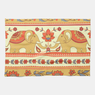Ethnic elephants, flowers, seamless pattern. kitchen towel