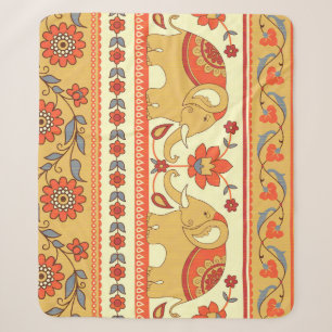 Ethnic elephants, flowers, seamless pattern. sherpa blanket